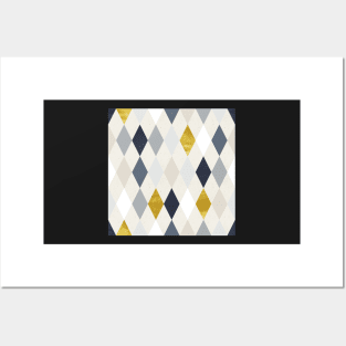 Simple Argyle Pattern in Blue and Gold Posters and Art